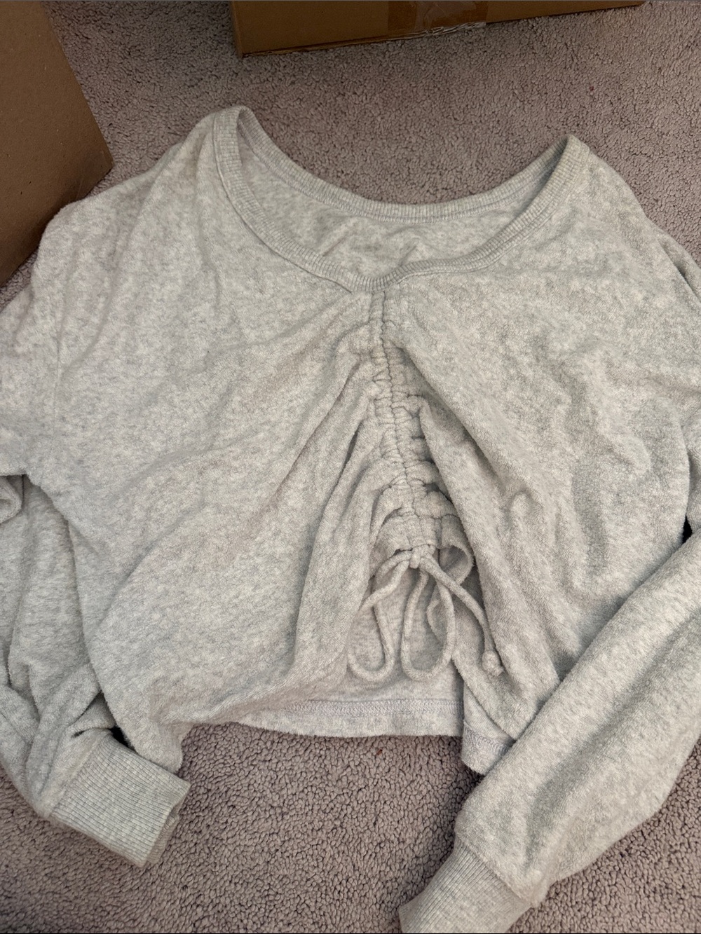 aerie Light Gray Ruched Front Long-Sleeve Sweatshirt